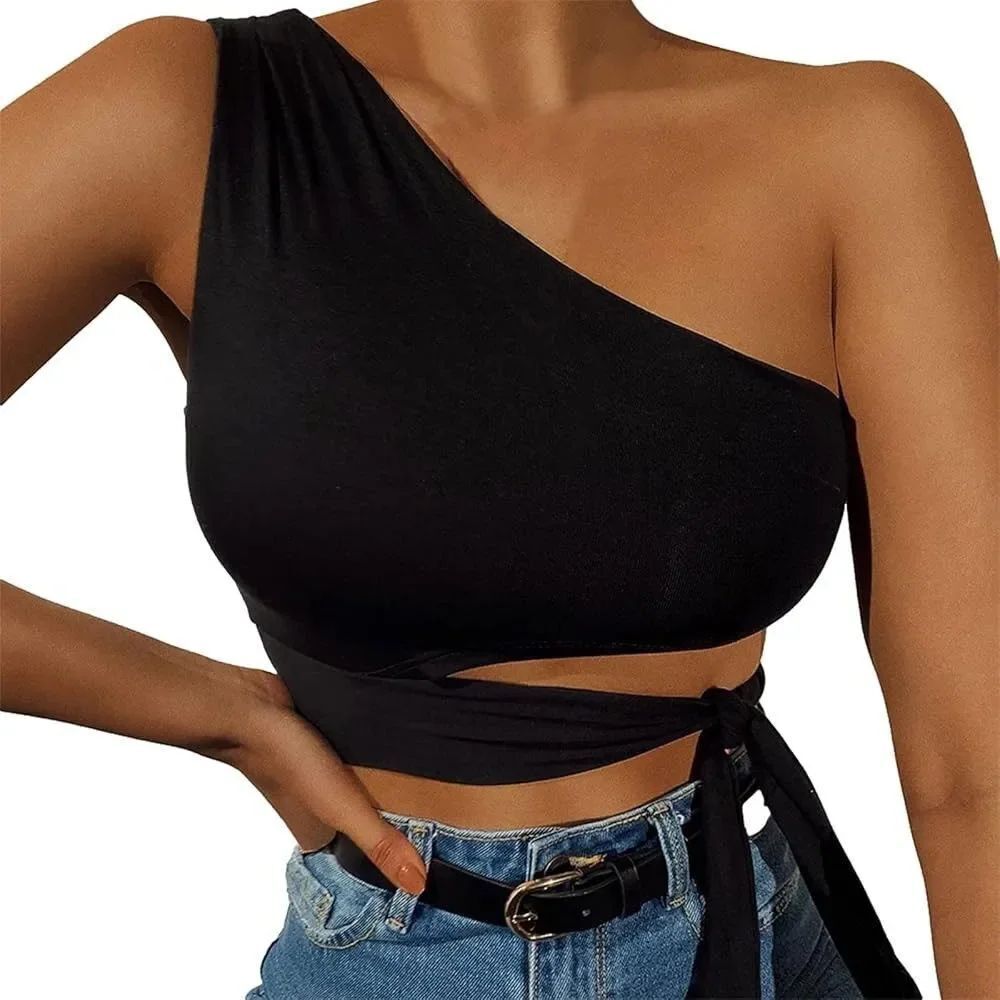 Urban Outfitters Viscose Nylon One Shoulder Tie Front Top Siz L